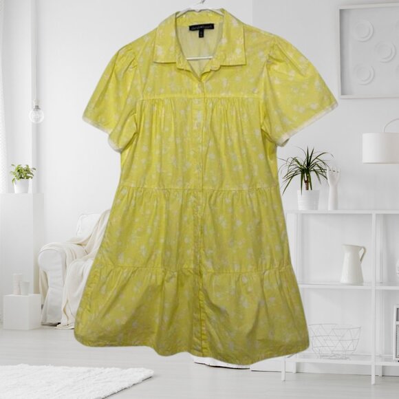 Derek Heart Yellow and White Button Down Collared Tier Cotton Dress - Picture 1 of 11